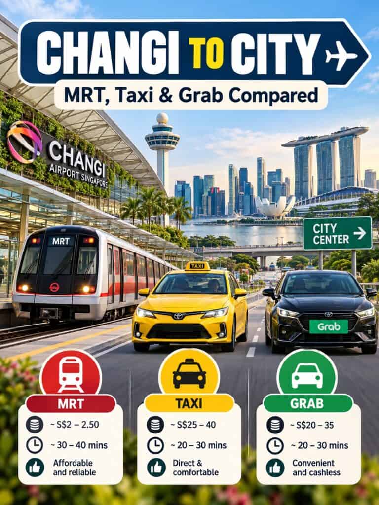 Changi Airport to City Center: MRT, Taxi and Grab Compared